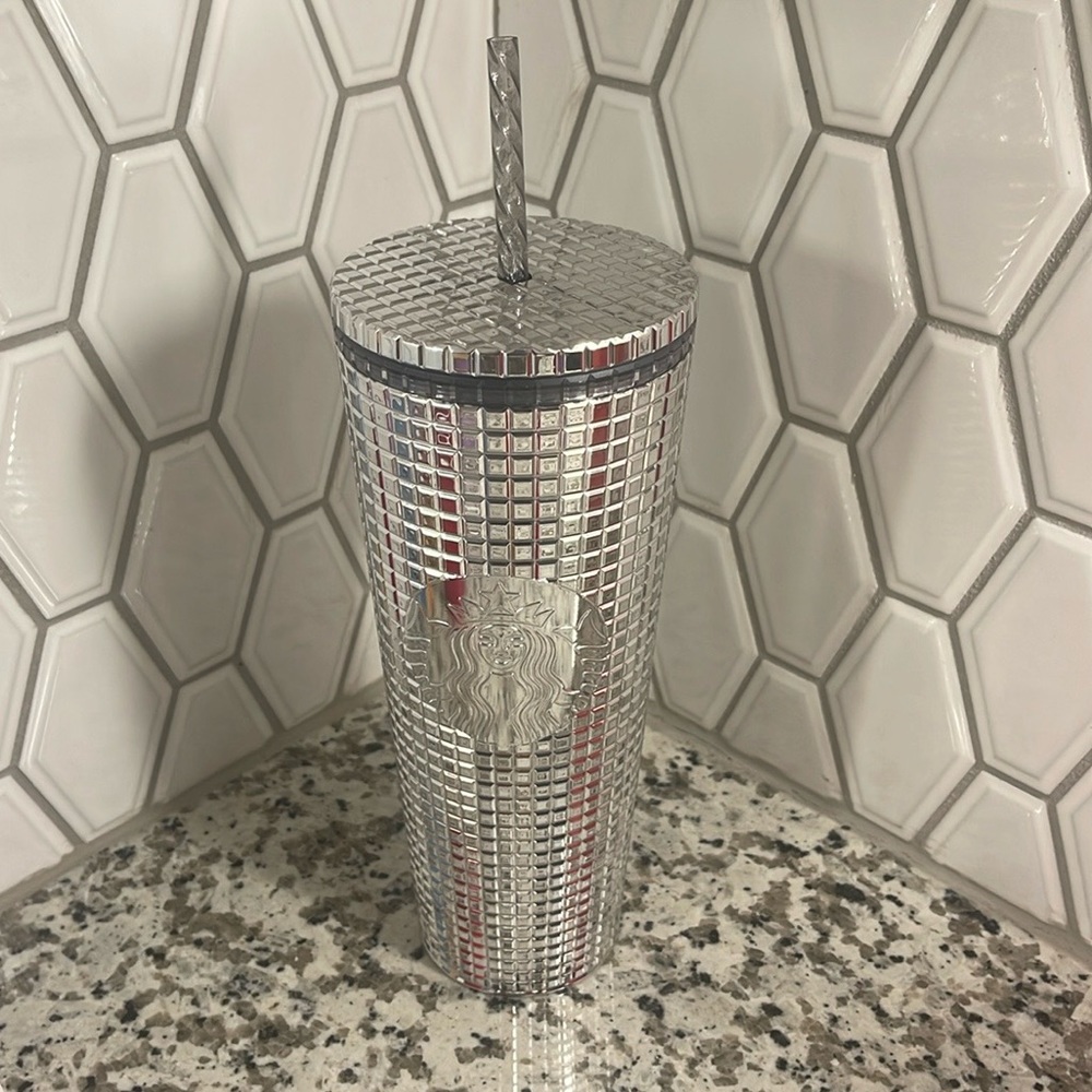 Starbucks Silver Disco Ball Mirror Grid 24 oz Venti Tumbler